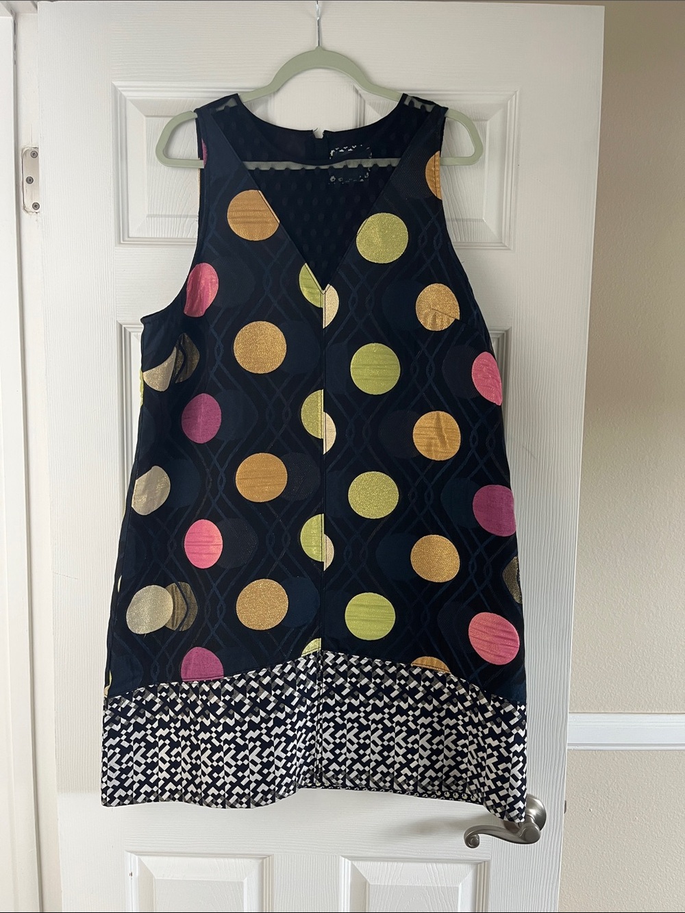 Maeve Black Dress with Gold, Pink and Lime-Green Polka Dots